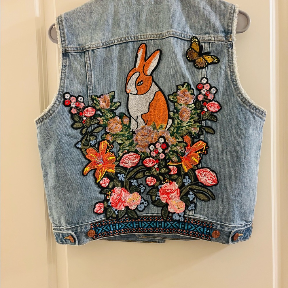 Embroidered Denim Vest
